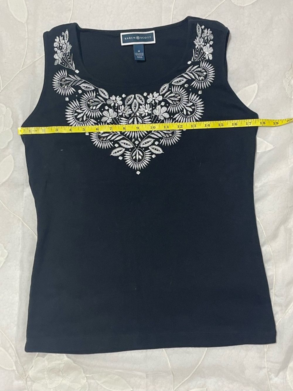Karen Scott Black Tank with Silver Embroidered Yoke - Picture 5 of 8